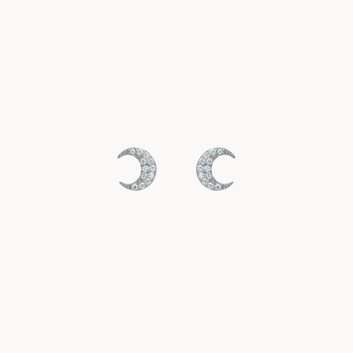 Petits clous d'oreilles lune avec zircons argent ou doré