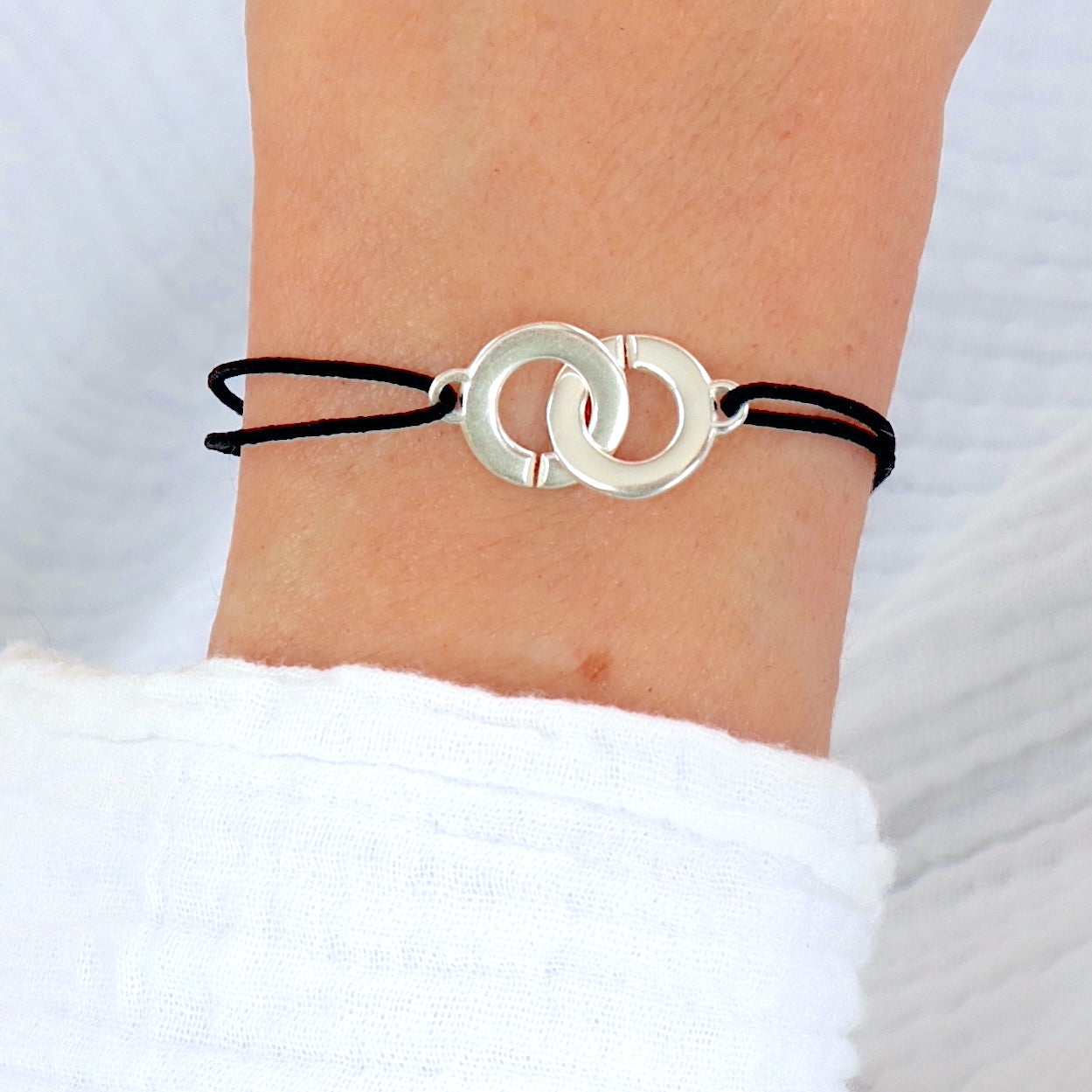 bracelet menottes argent massif sur cordon au choix pour femme,cadeaux pour elle