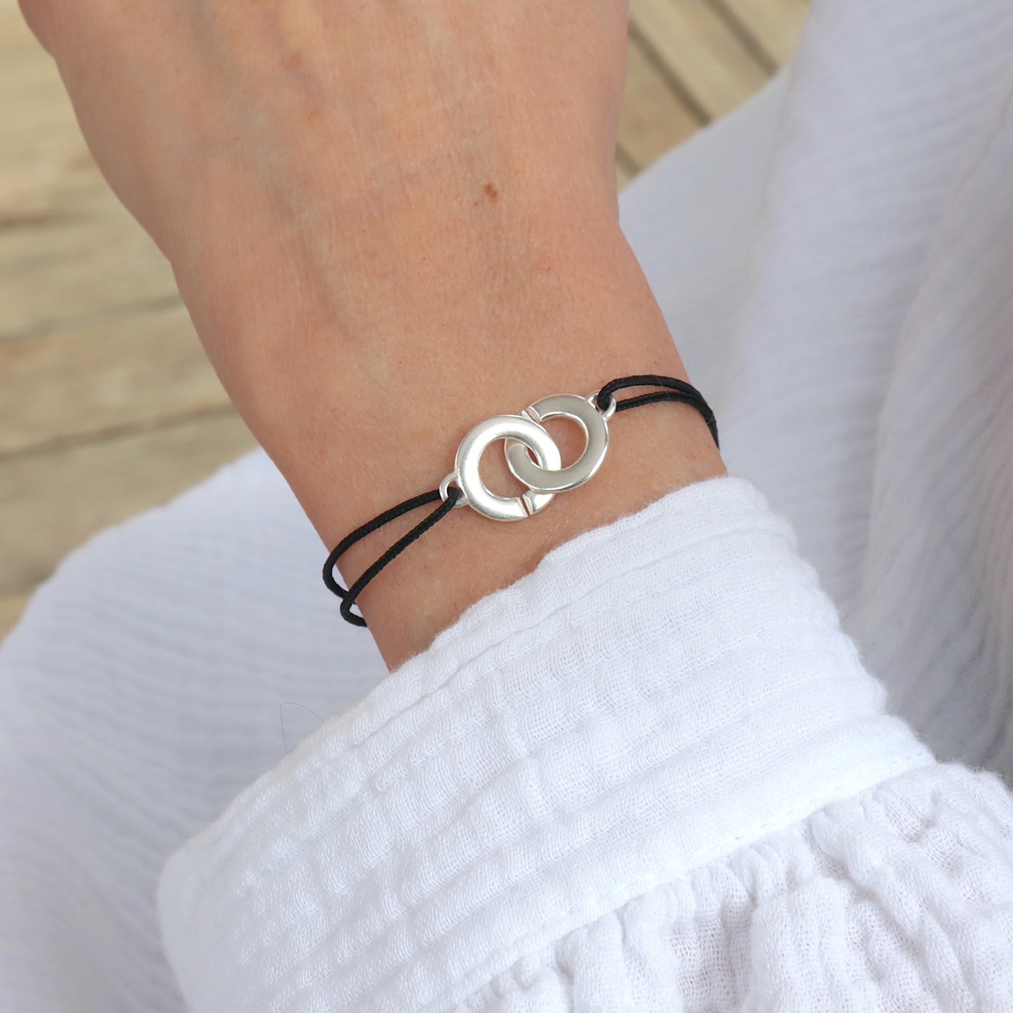 bracelet menottes argent massif sur cordon au choix pour femme,cadeaux pour elle
