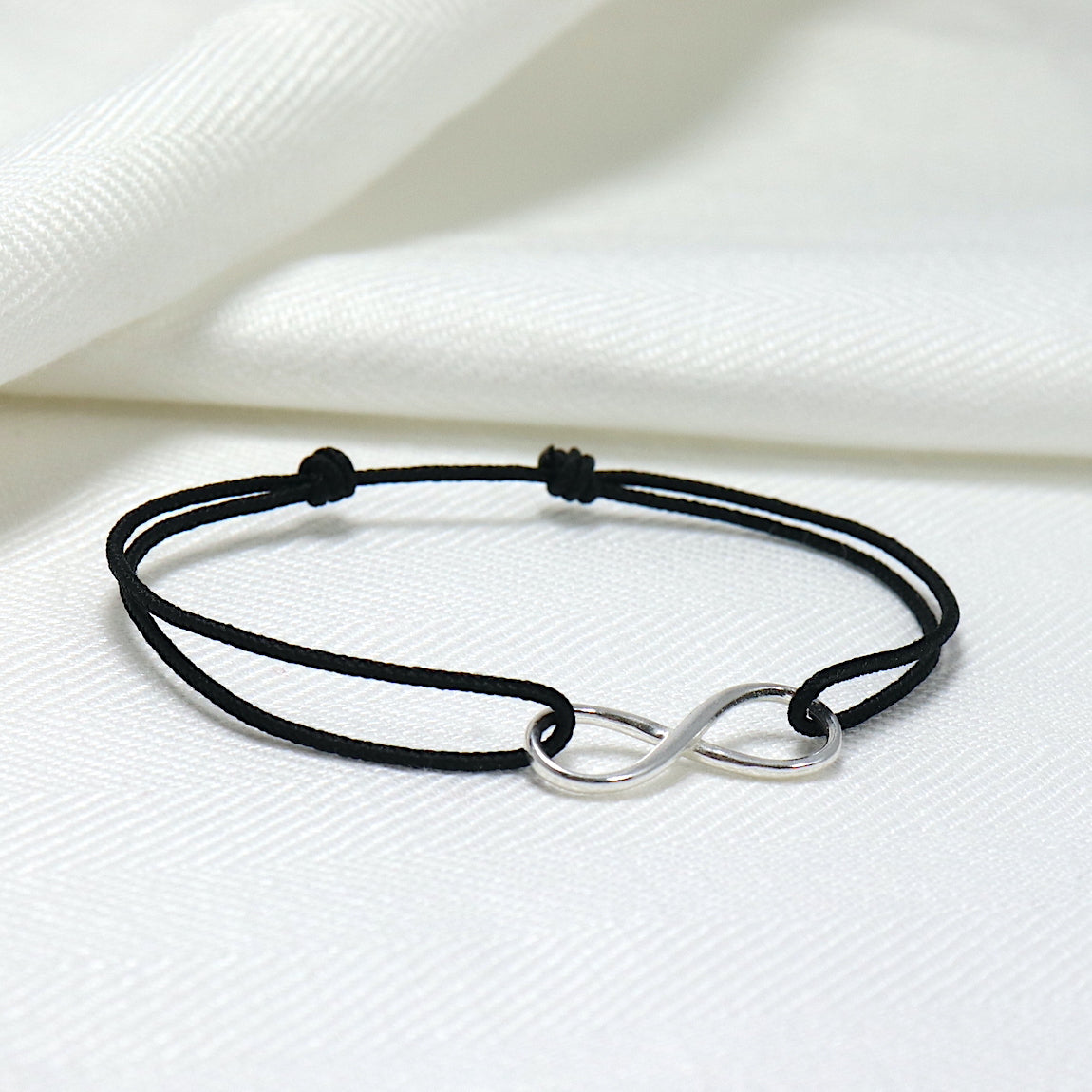Bracelet femme cordon avec un infini en argent massif, bracelet d'amitié
