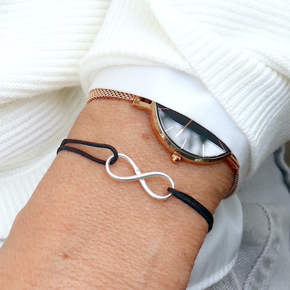 Bracelet femme cordon avec un infini en argent massif, bracelet d'amitié