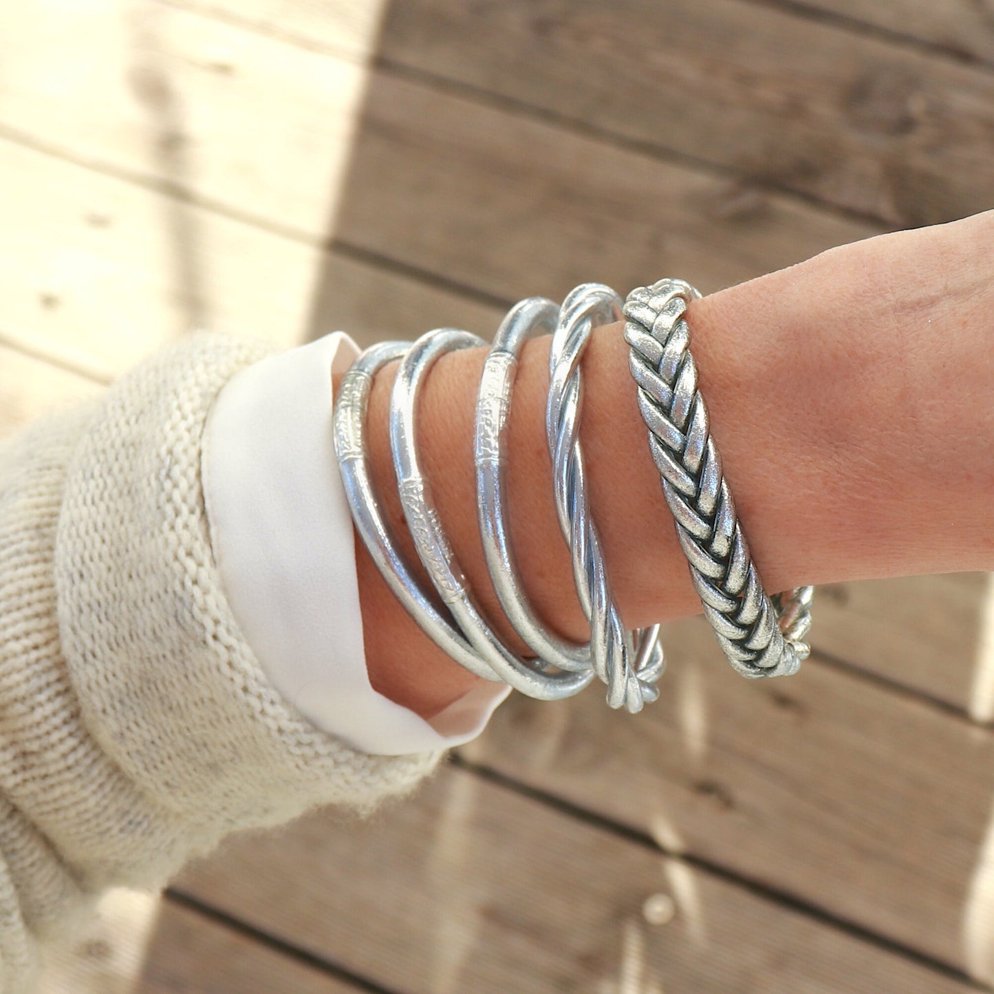 Bracelet jonc torsadé argent, jonc bouddhiste femme