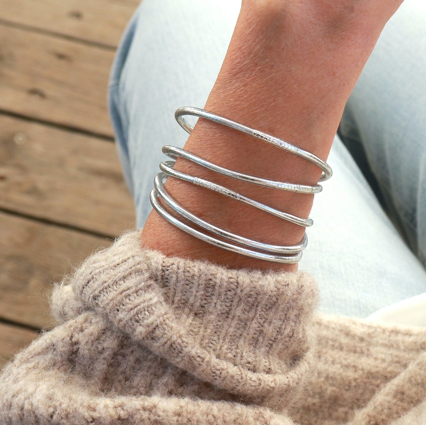 Bracelet jonc fin bouddhiste couleur argent, bracelet bohème 3 tailles