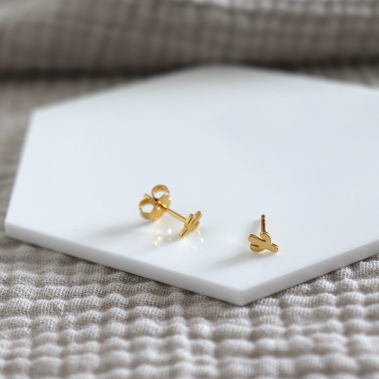 Boucles d'oreilles femme puces cactus doré ou argent