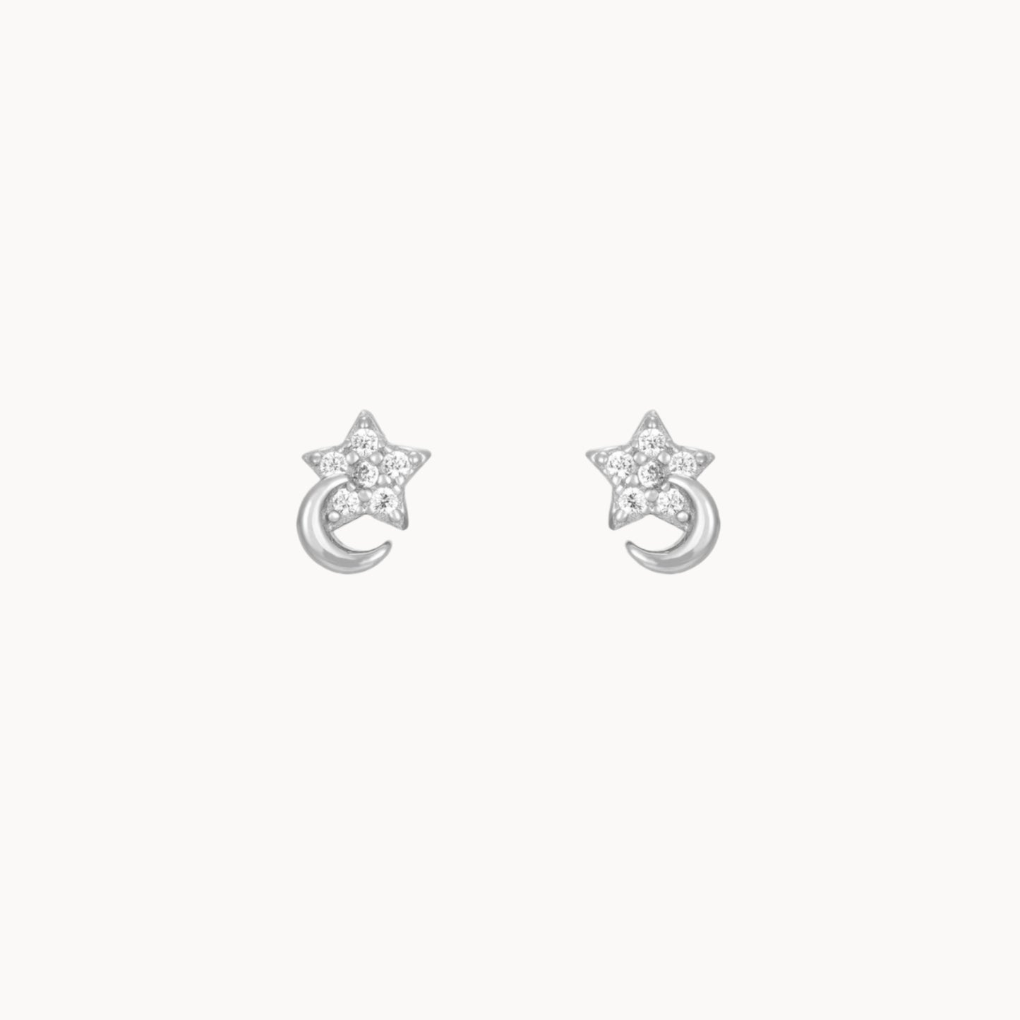 Petites boucles d'oreilles clous lune et étoile zircons femme doré ou argent