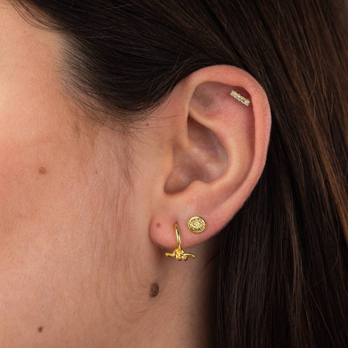 Boucles oreilles puces femme motif oeil avec zircon doré ou argent