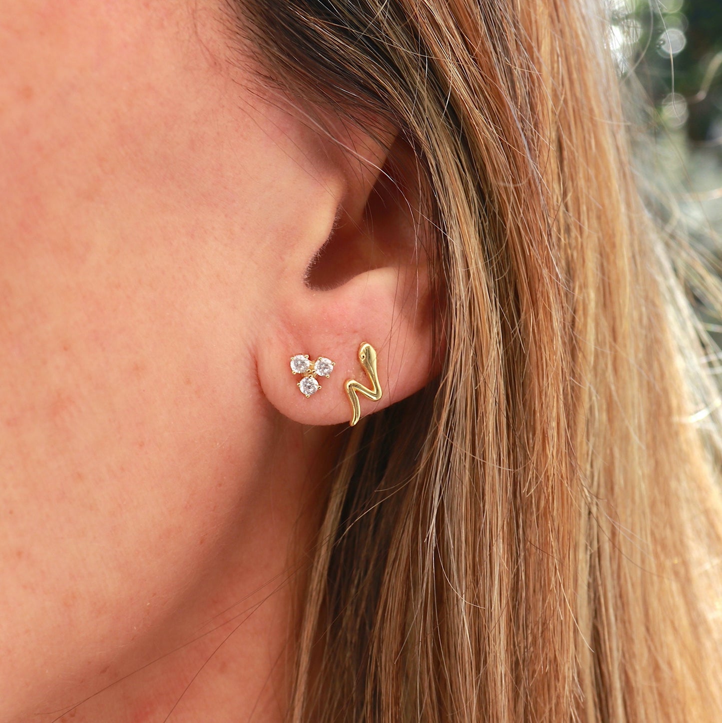 Boucles d'oreilles puces serpent femme argent ou doré