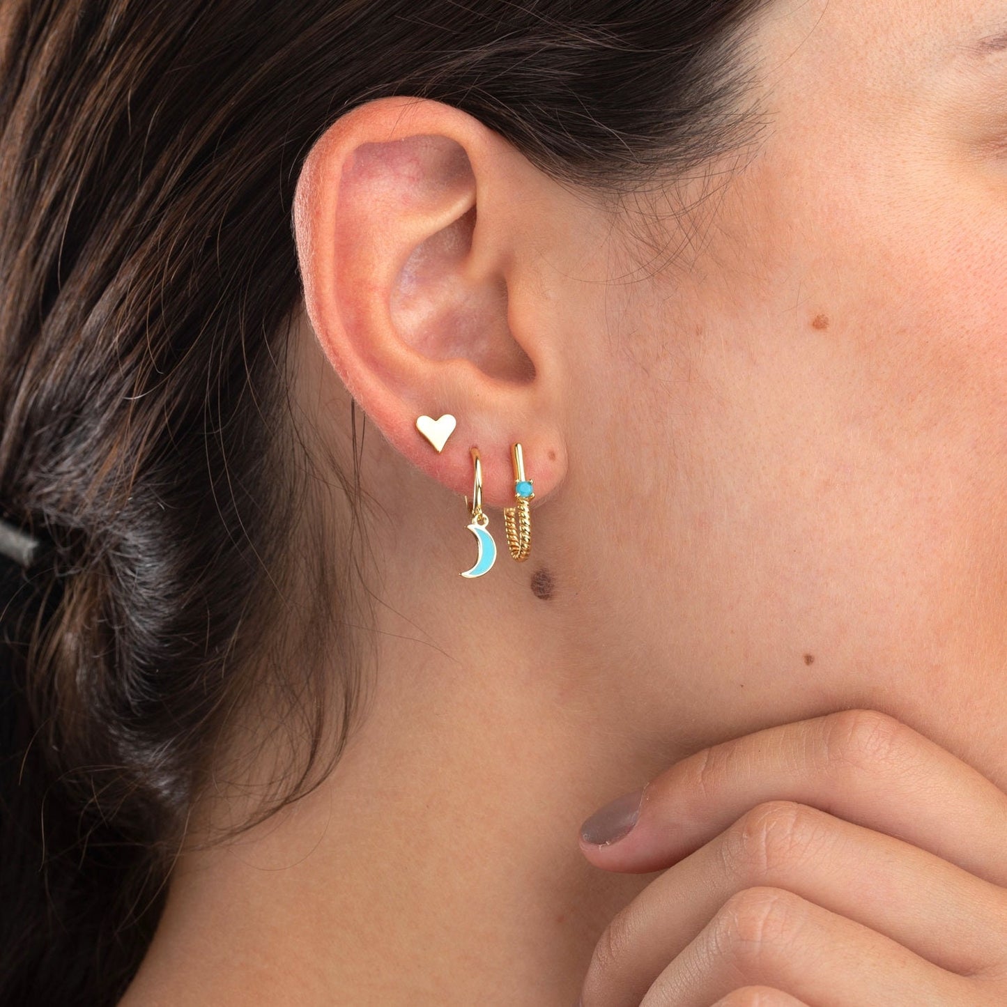 Boucles d'oreilles puces motif coeur doré ou argent,