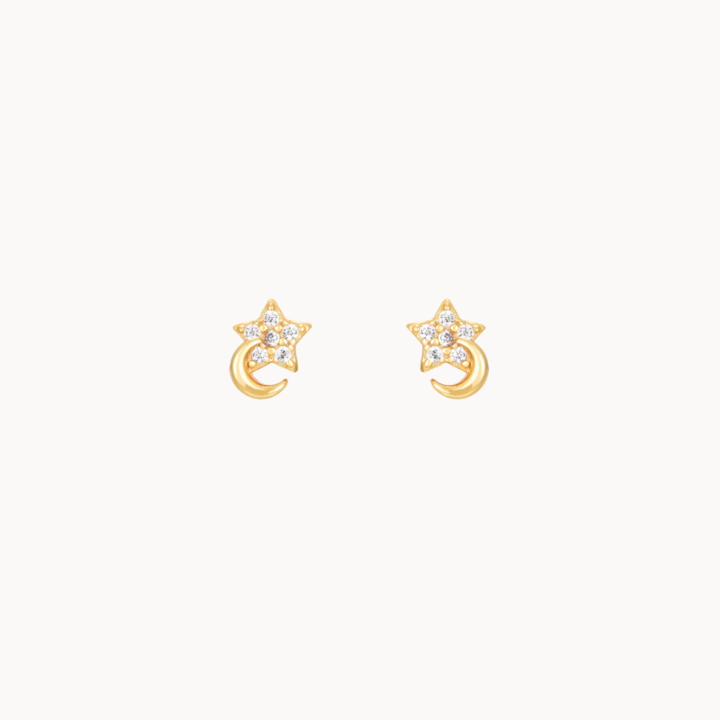 Petites boucles d'oreilles clous lune et étoile zircons femme doré ou argent
