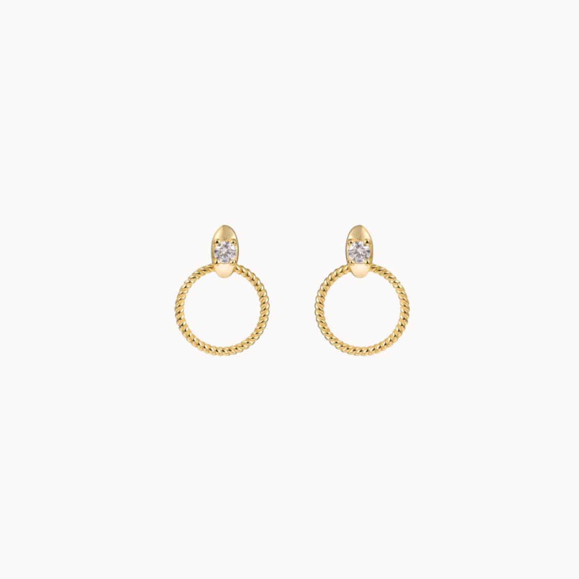 Puces d'oreilles anneau torsadé et zircon femme argent ou doré