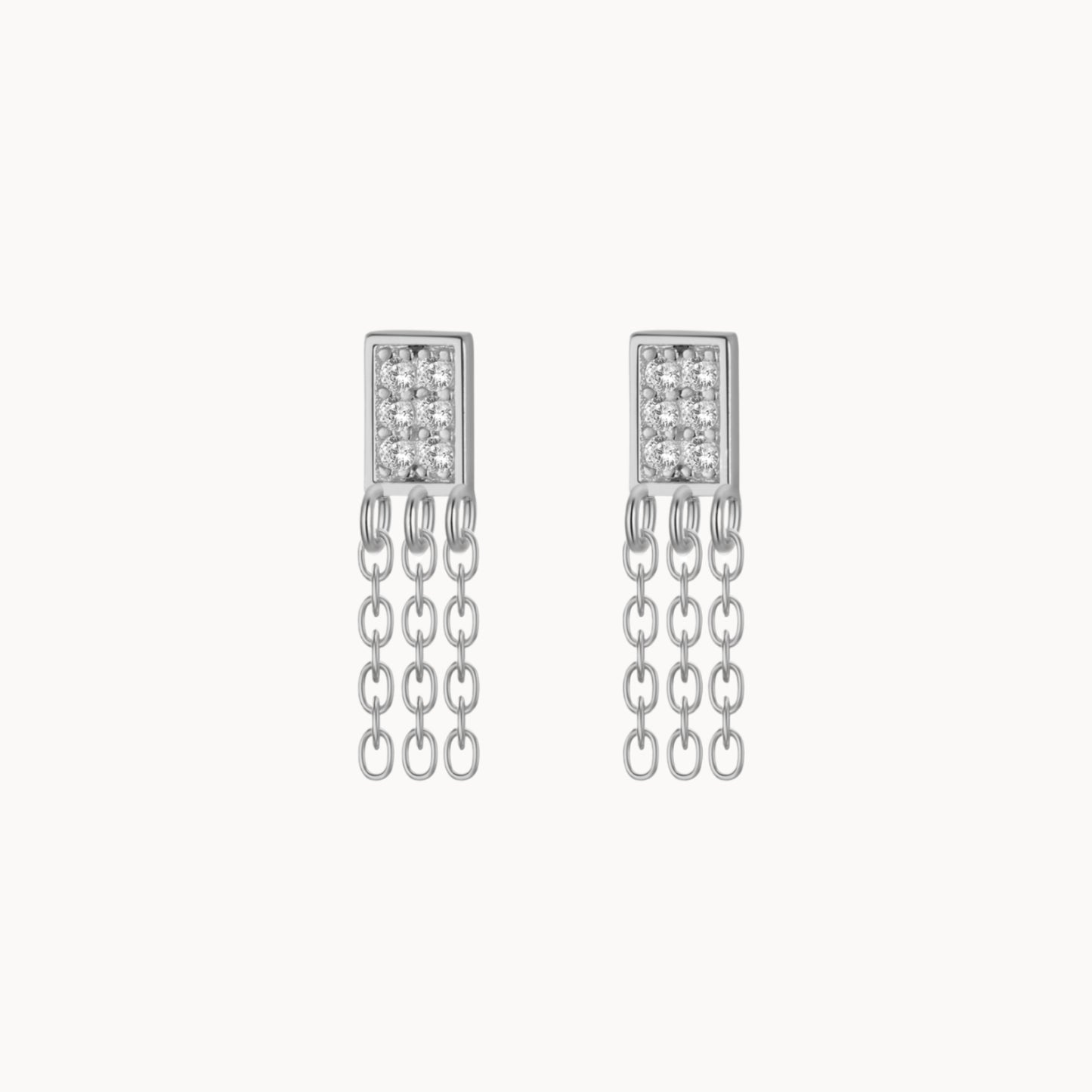 Boucles d'oreilles puces rectangle zircons avec chaines argent ou doré