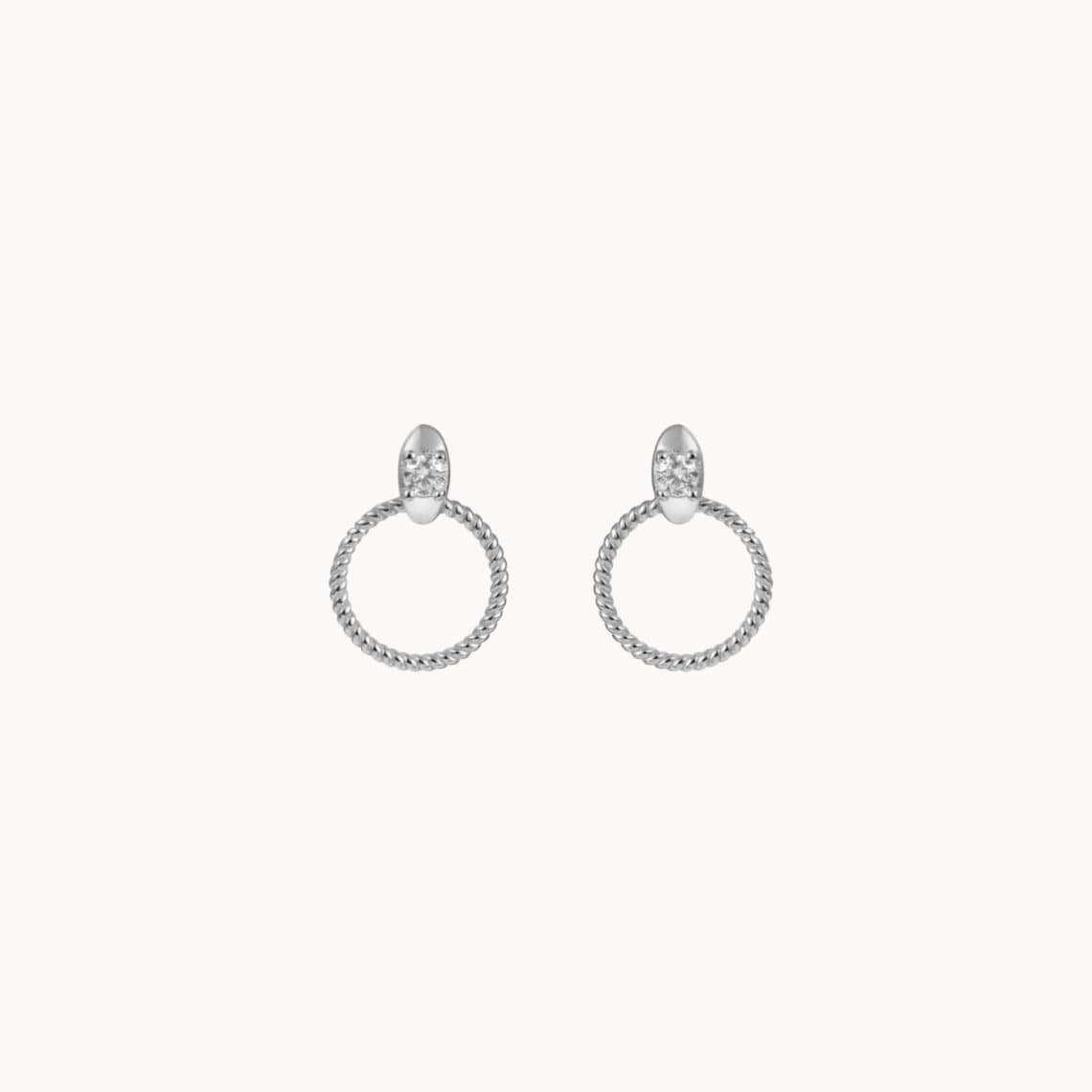 Puces d'oreilles anneau torsadé et zircon femme argent ou doré