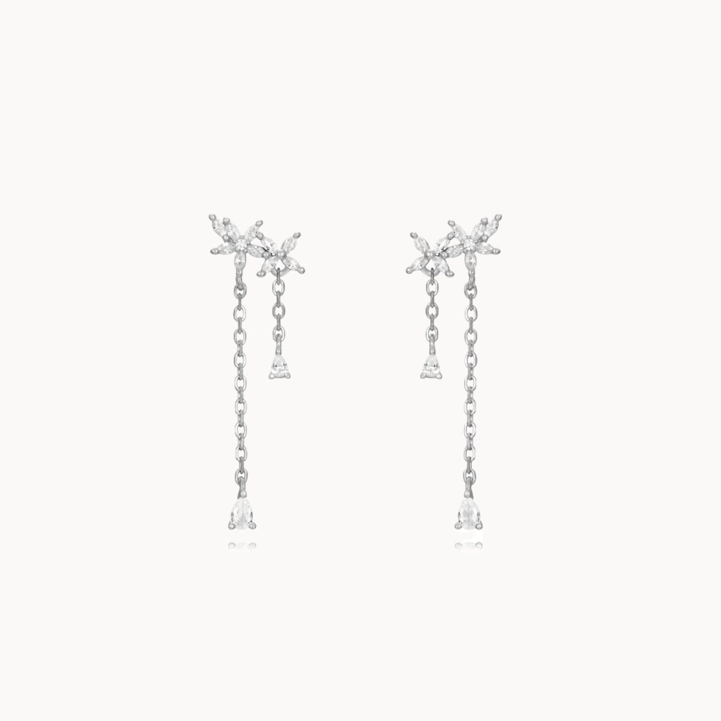 Puces d'oreilles femme chaine fleurs zircons argent ou doré