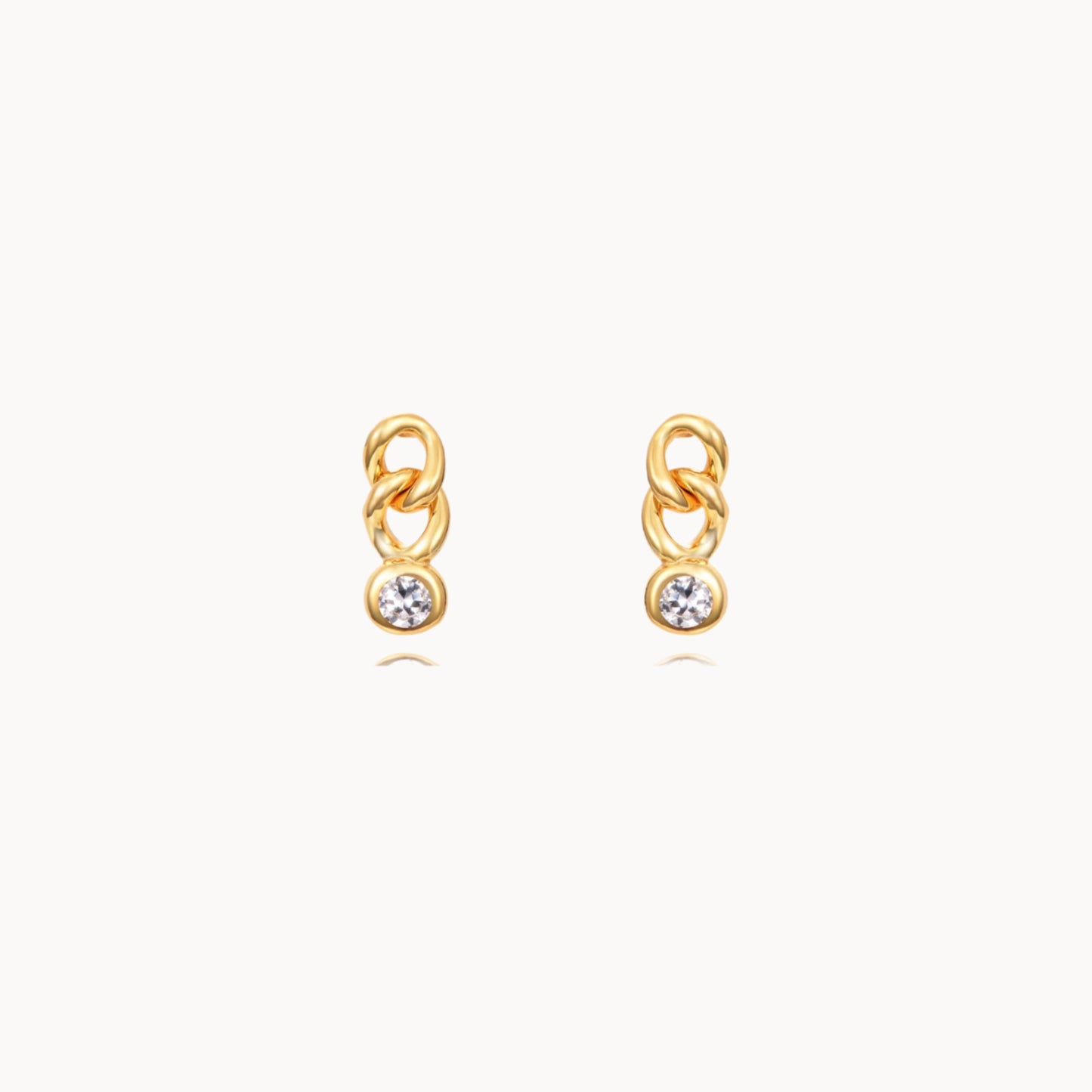 Clous d'oreilles maillons et zircon femme doré ou argent