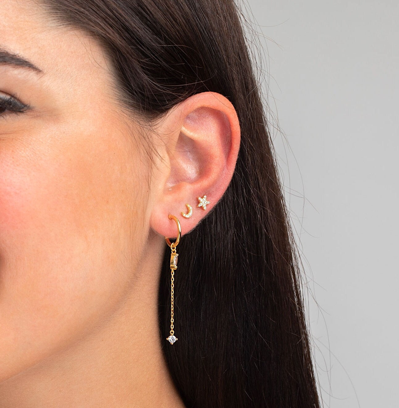 Boucles d'oreilles femme clous étoile avec zircons doré ou argent