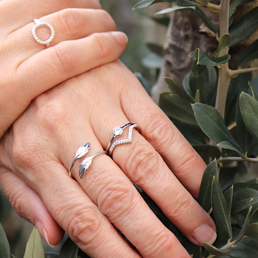 Bague femme argent v et solitaire zircon - unbijouforyou