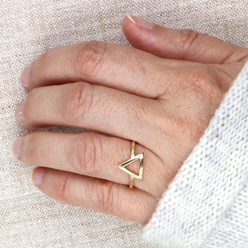 bague réalisé en plaqué or en forme de triangle pour femme