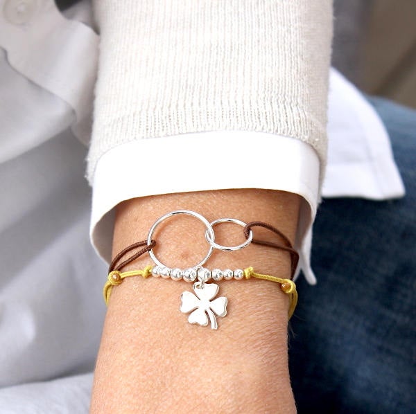 Bracelet anneaux entrelacés en argent 925 sur cordon - unbijouforyou