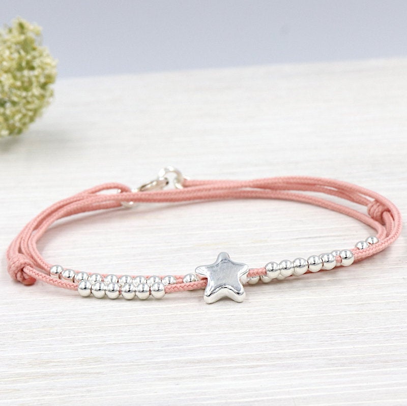 bracelet cordon perles et étoile argent 925 triple tours - unbijouforyou