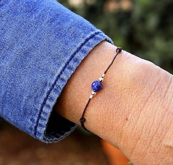 bracelet cordon femme pierre ronde lapis lazuli - unbijouforyou