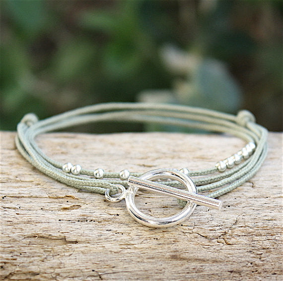 Bracelet cordon triple tours perles et connecteur T argent 925 - unbijouforyou