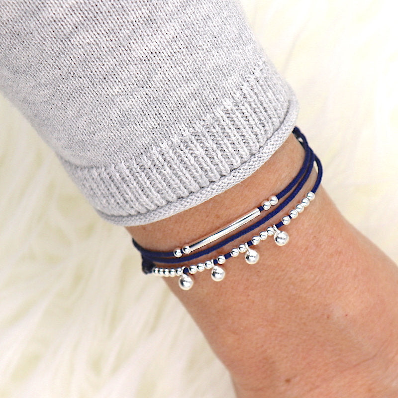 Bracelet femme cordon trois tour perles et jonc en argent 925 - unbijouforyou