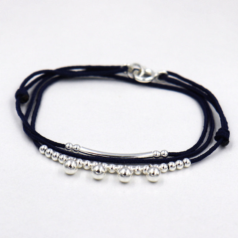 Bracelet femme cordon trois tour perles et jonc en argent 925 - unbijouforyou