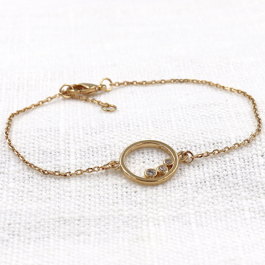 Bracelet femme anneau en plaqué or et zircons sur chaine - unbijouforyou