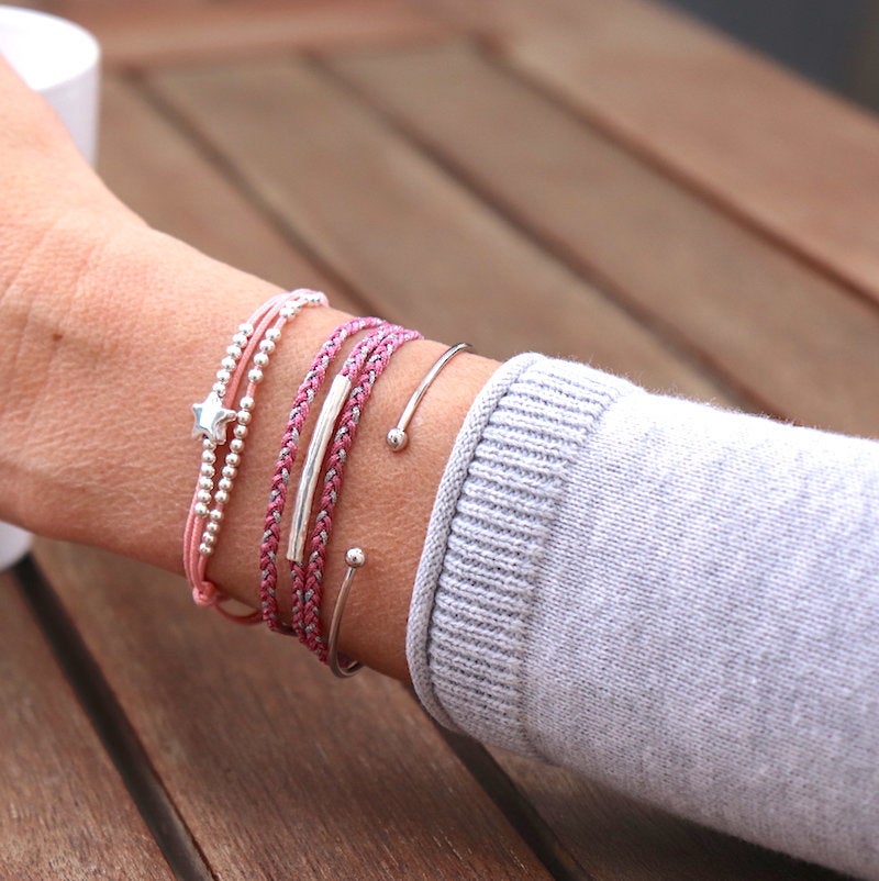bracelet cordon perles et étoile argent 925 triple tours - unbijouforyou