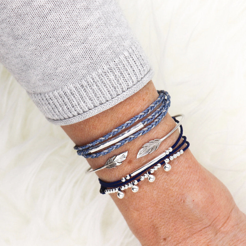 Bracelet femme cordon trois tour perles et jonc en argent 925 - unbijouforyou