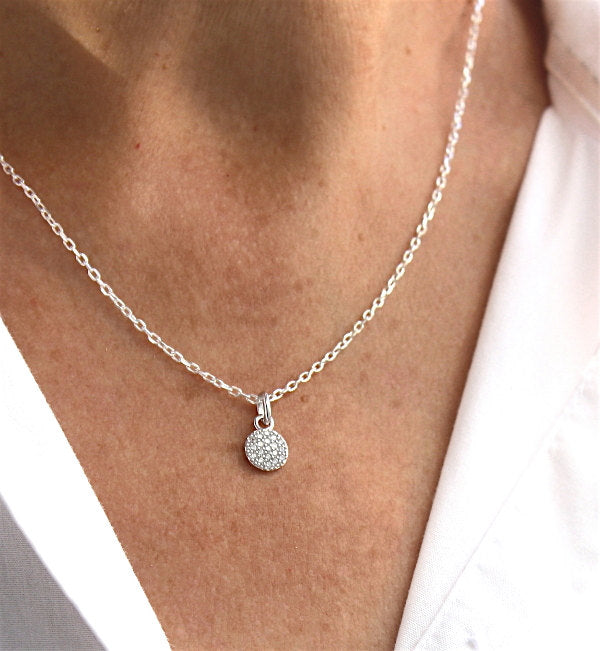 Collier pendentif rond argent massif 925 et zircons sur chaine - unbijouforyou