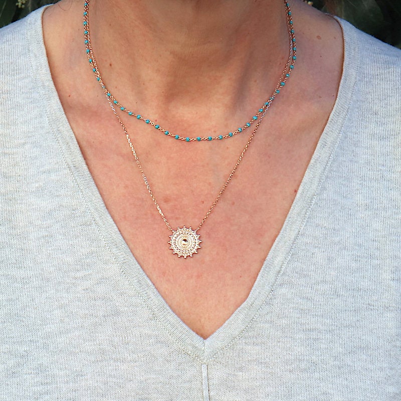 Collier femme plaqué or pendentif soleil - unbijouforyou