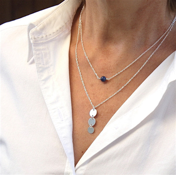 Collier pierre de gemmes lapis lazuli sur chaine argent 925 - unbijouforyou