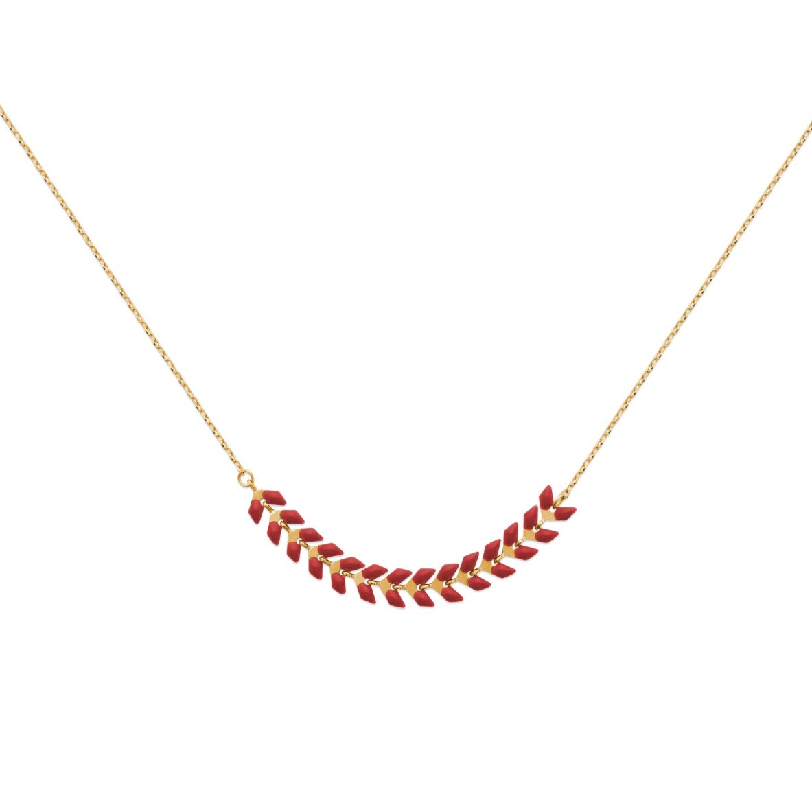 collier plaqué or femme feuille de laurier émaillée rouge - unbijouforyou
