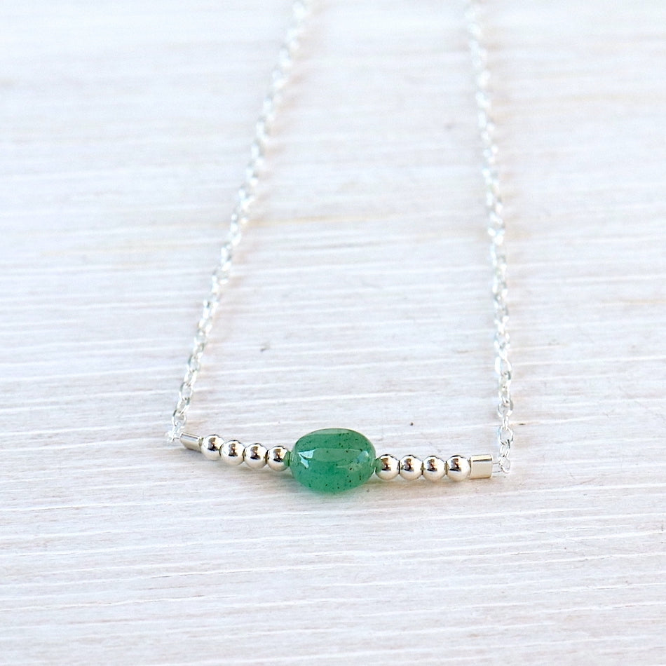 collier pierre aventurine sur chaine argent massif,ras de cou femme