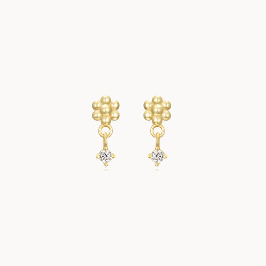 Puces d'oreilles femme fleur et pendentif zircon doré ou argent