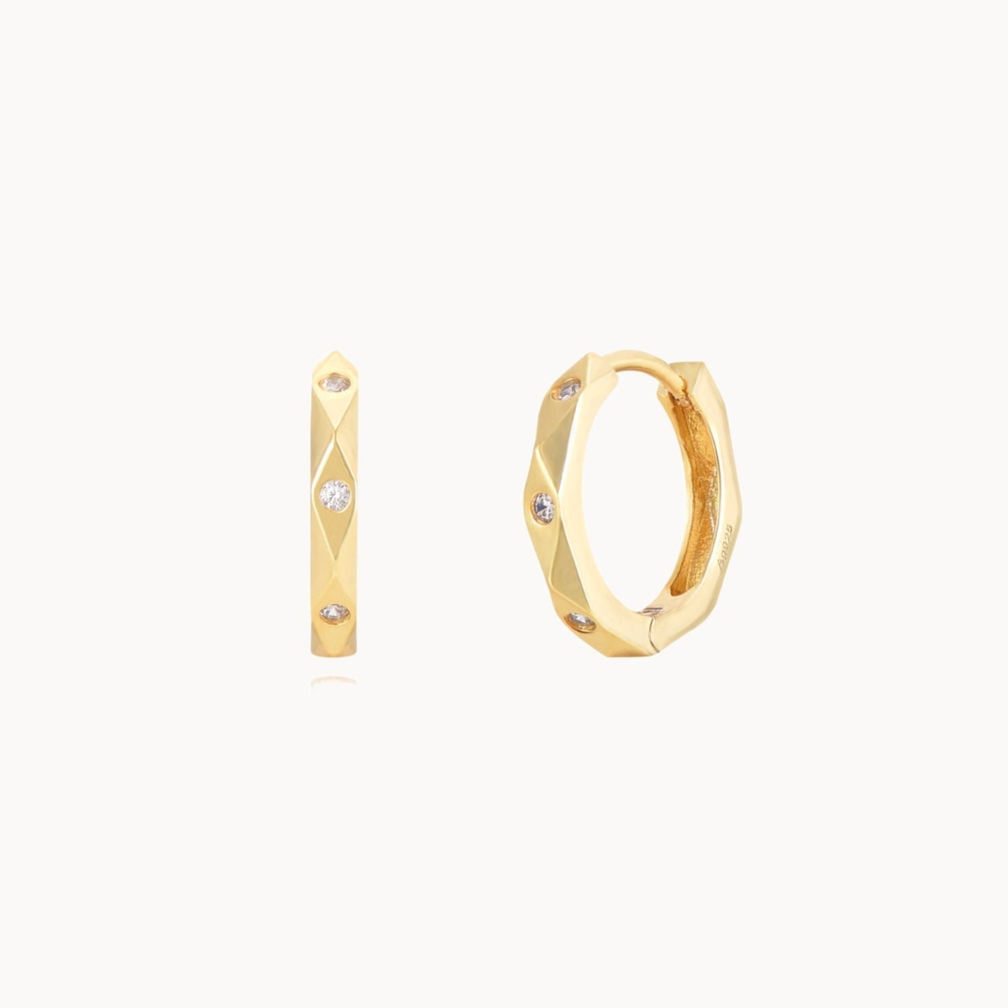 Créoles femme forme hexagonale zircons doré ou argent