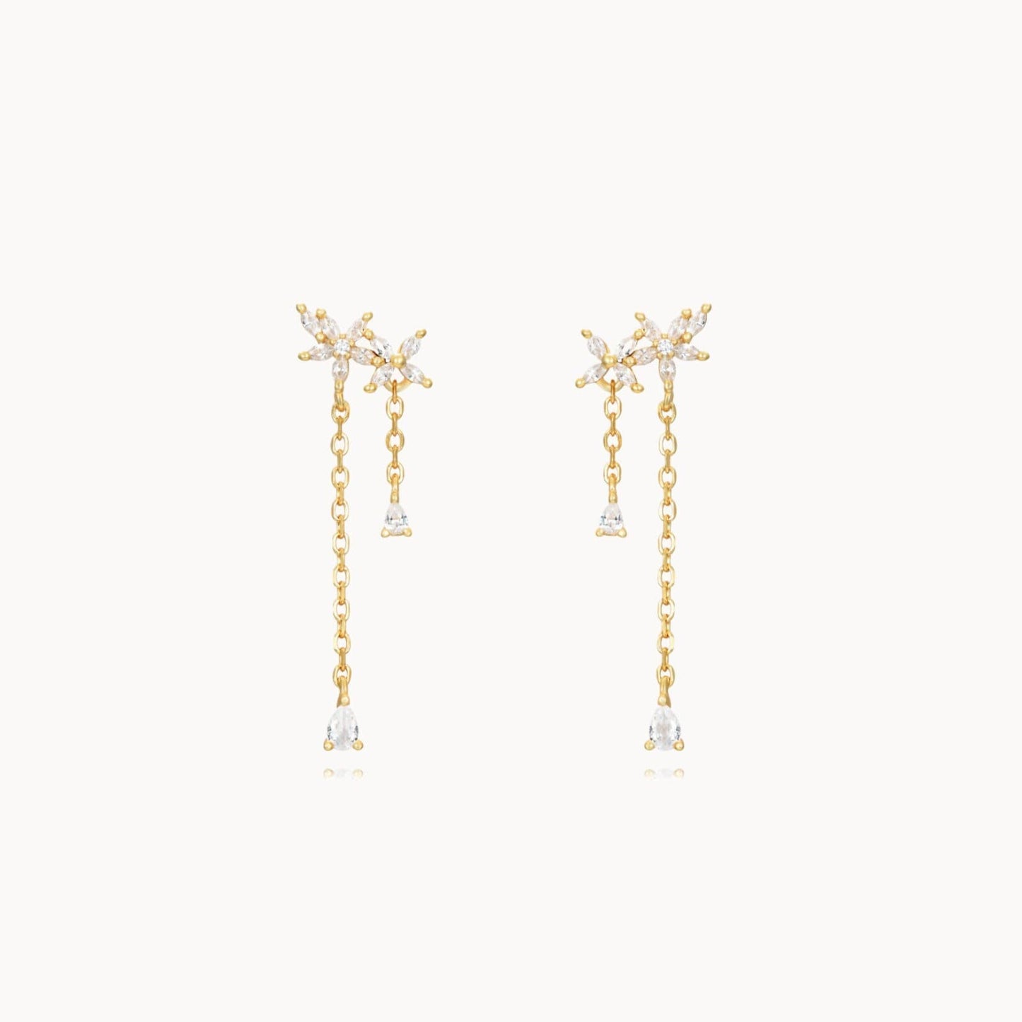 Puces d'oreilles femme chaine fleurs zircons argent ou doré