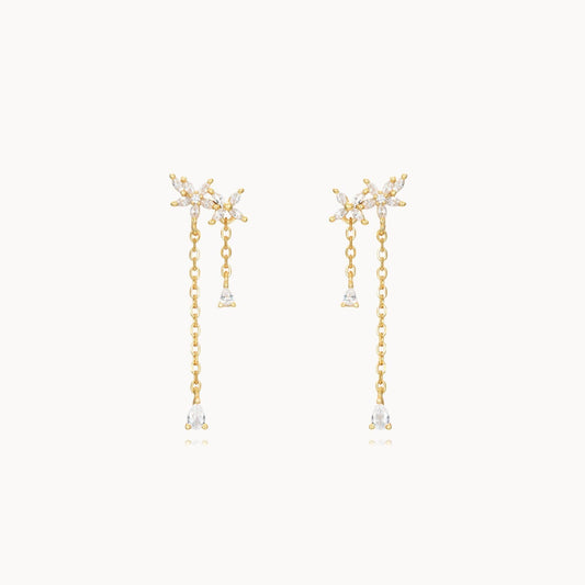 Puces d'oreilles femme chaine fleurs zircons argent ou doré