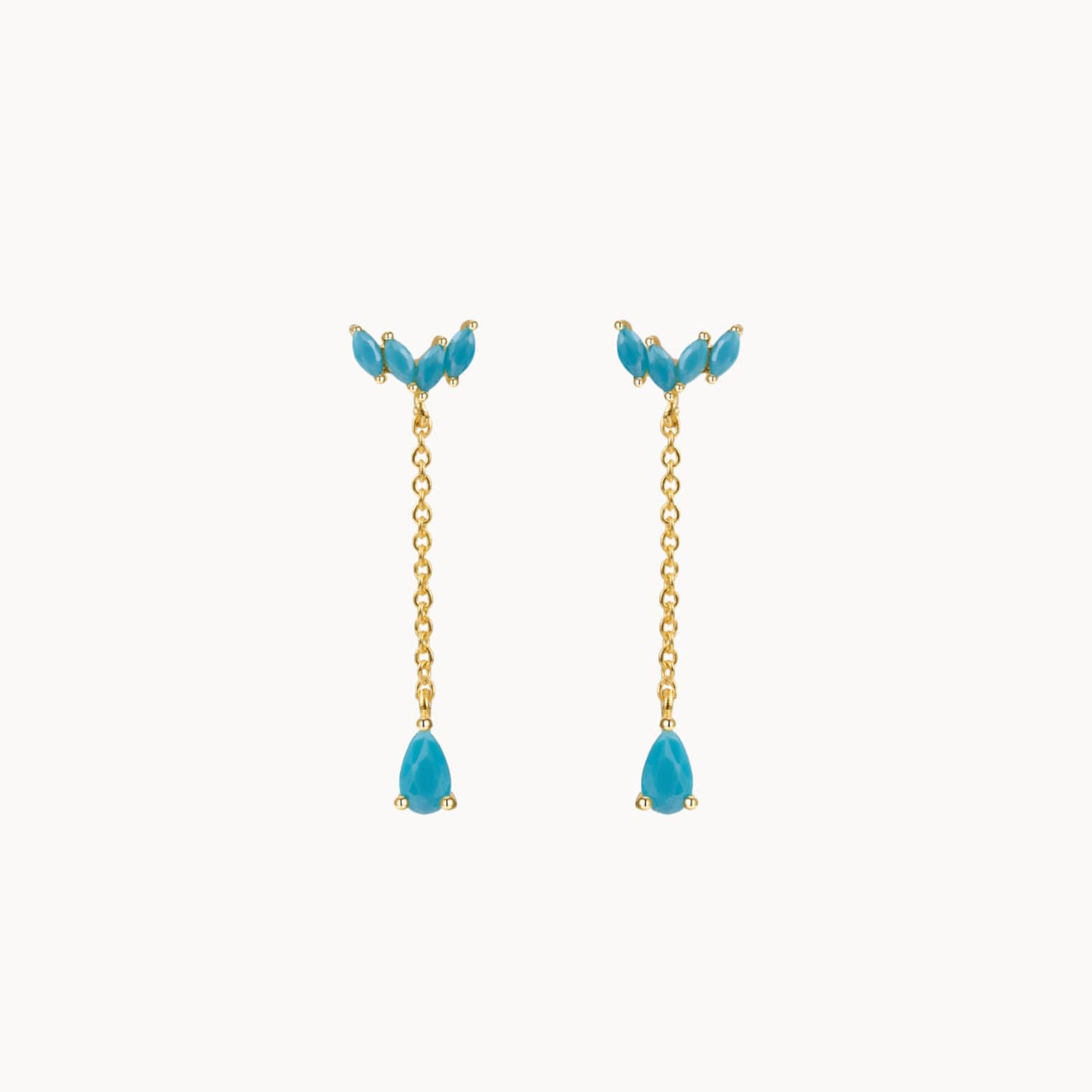 Puces d'oreilles femme chaine dorée avec zircons turquoises