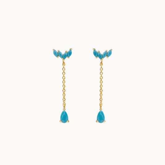 Puces d'oreilles femme chaine dorée avec zircons turquoises