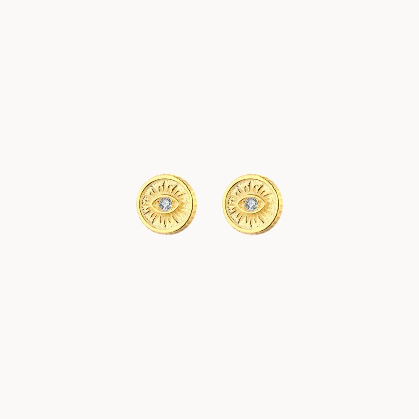 Boucles oreilles puces femme motif oeil avec zircon doré ou argent