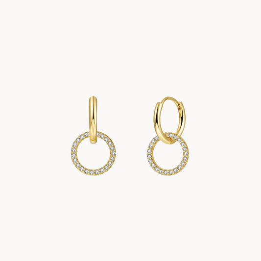 Petites créoles pendentif rond zircons deux tailles disponibles