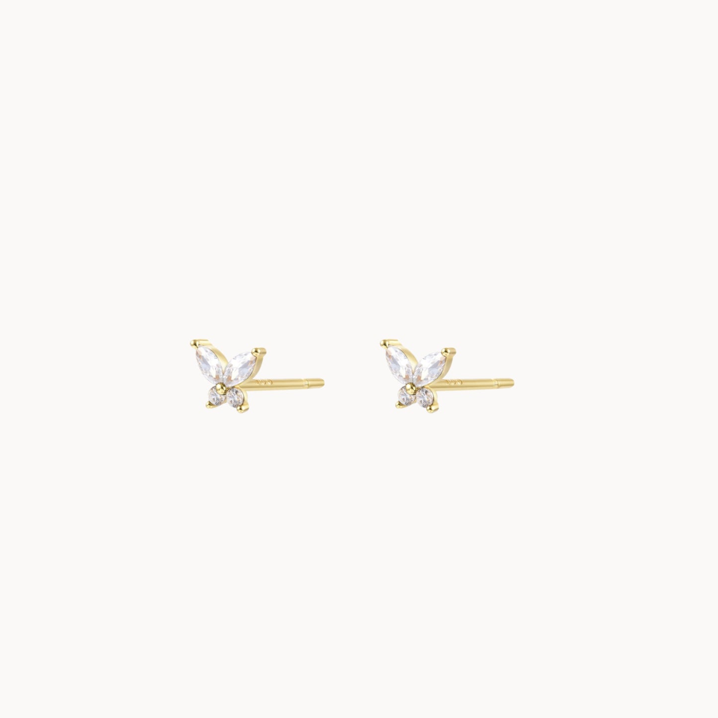 Puces d'oreilles forme papillon avec zircons pour femme doré ou argent