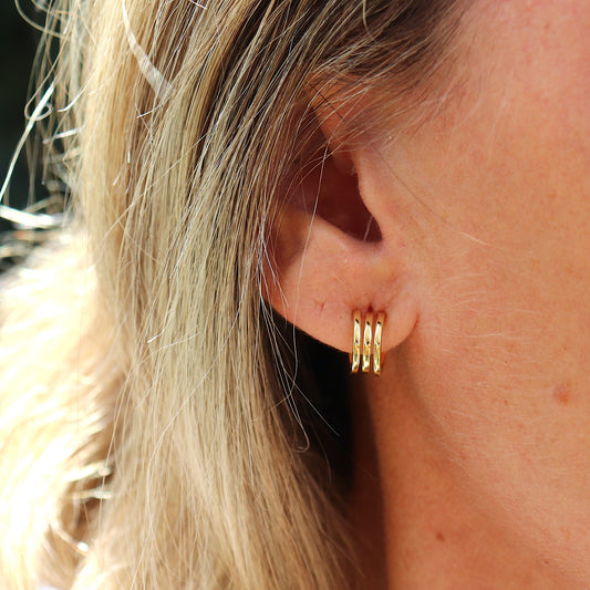 Boucles d'oreilles femme trois créoles ouvertes doré ou argent
