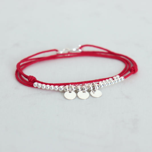 Bracelet cordon pastilles et perles argent 925 triple tours