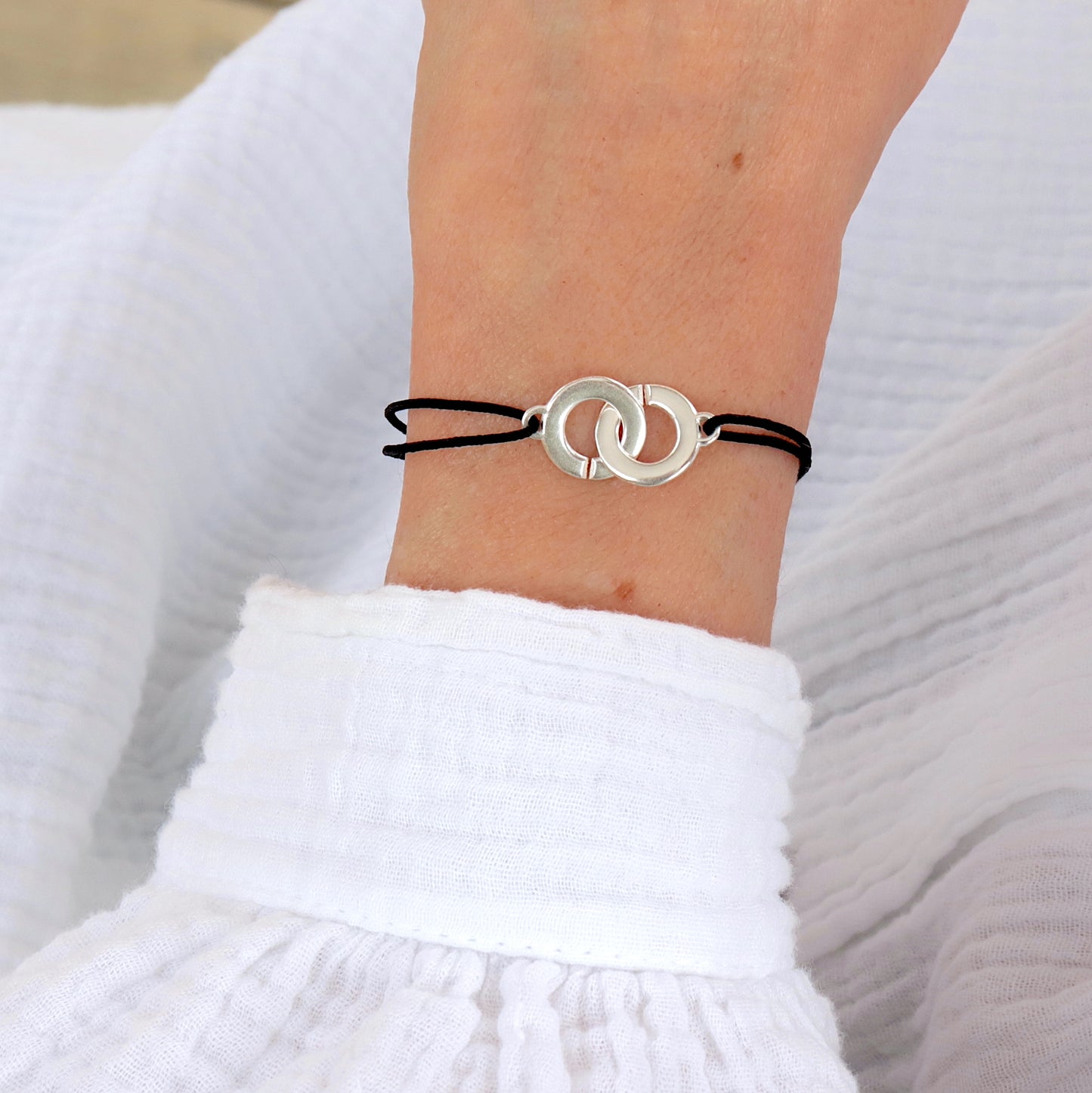 bracelet menottes argent massif sur cordon au choix pour femme,cadeaux pour elle