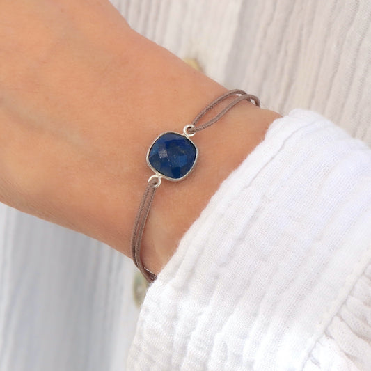 Bracelet femme pierre lapis lazuli sur cordon, cadeaux pour elle