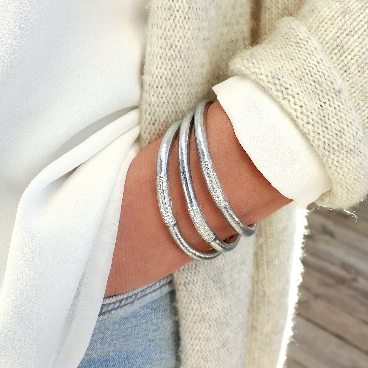 Bracelet jonc epais argent bouddhiste avec mantras femme