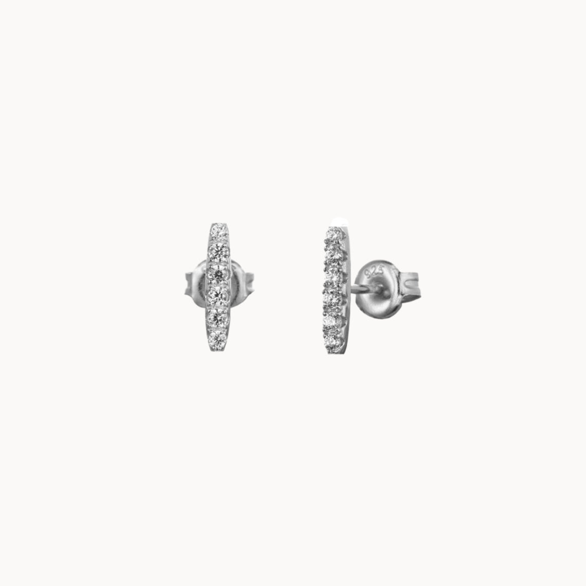 Petites boucles d'oreilles puces barre zircons argent ou doré